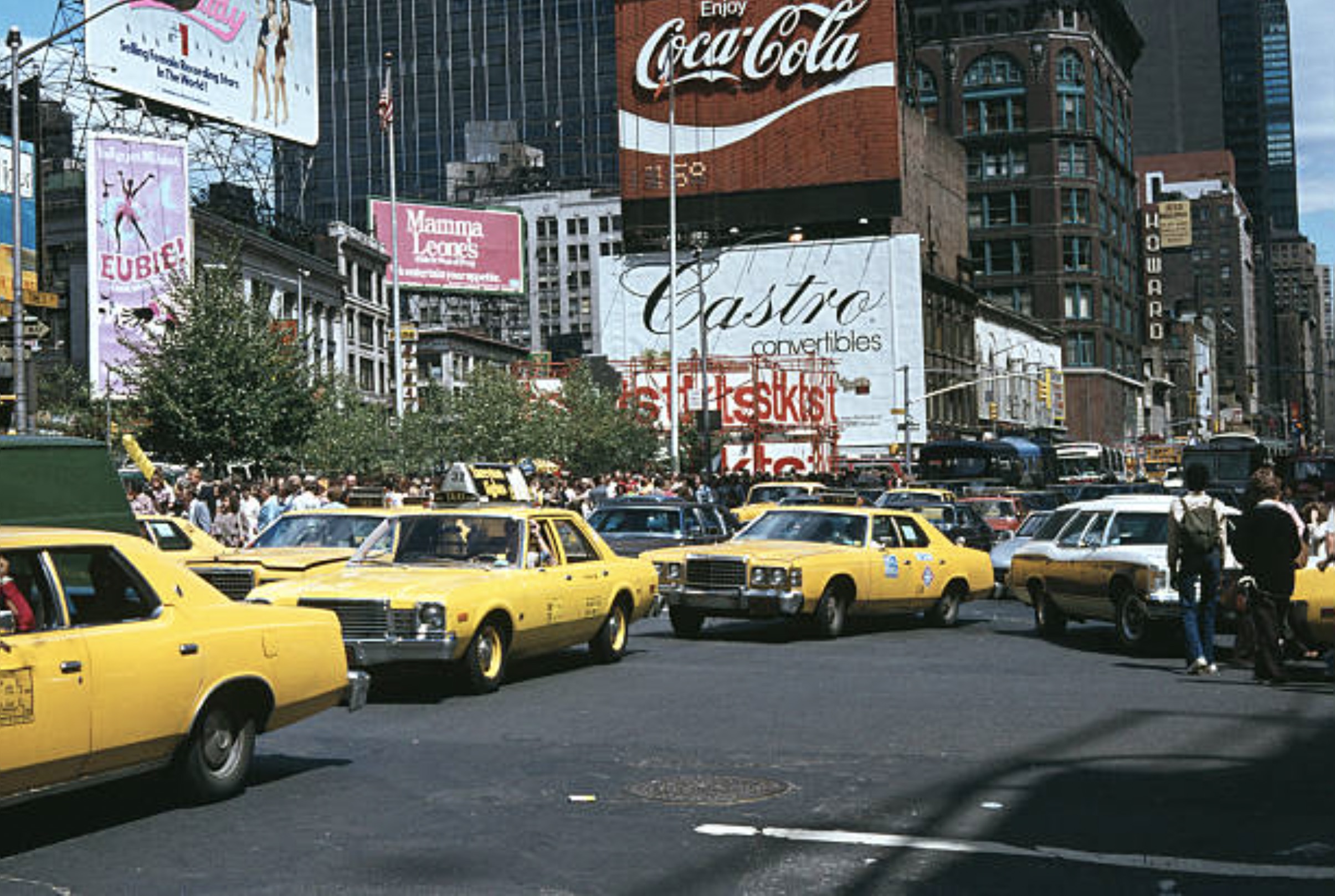 Street scene of Midtown Manhattan, looking North towards Times Square, NYC, 1979 